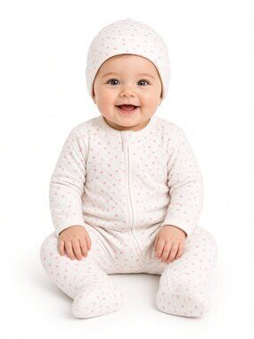 NWT Little Me Pink Heart Quilted Footie Hat Set
